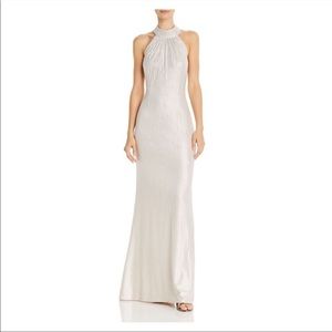 Aidan Mattox Champagne Metallic Knit Halter Gown